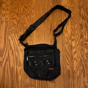Black Men's Crossbody Messenger Bag with Multiple Pockets